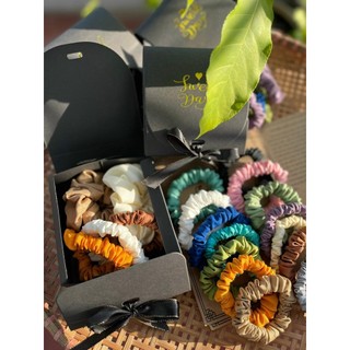 Combo 5 dây cột tóc, nơ buộc tóc CỔ CHẤT SILK  lụa tơ tằm thiên gồm 2 dây bản to và 3 dây bản nhỏ ngăn rụng tóc