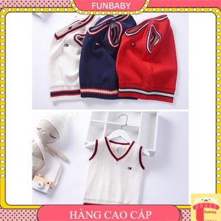 Áo gile len cho bé trai cổ tim viền kẻ 3-8 tuổi thêu logo ngựa. Gile len trẻ em phong cách Hàn Quốc sợi không bai xù