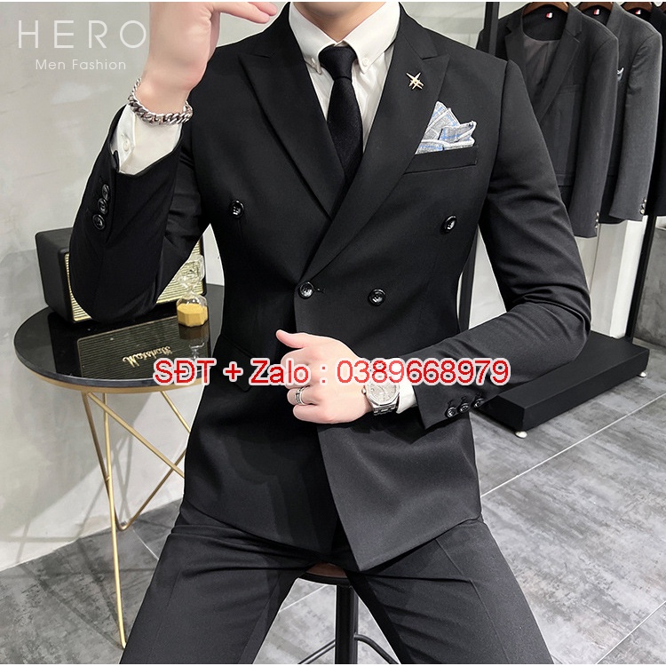 Áo Vest Nam 6 Cúc màu đen, Suit nam 6 cúc màu đen, Fom ôm đẹp, chất vải sịn