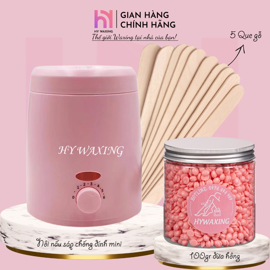 Combo 100gr Sáp Hồng Dừa + Nồi Nấu Sáp Wax Lông Chống Dính Mini HY WAXING .