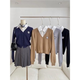 Áo khoác len nữ xonxen molor cổ tim phối sơ mi mã 805071