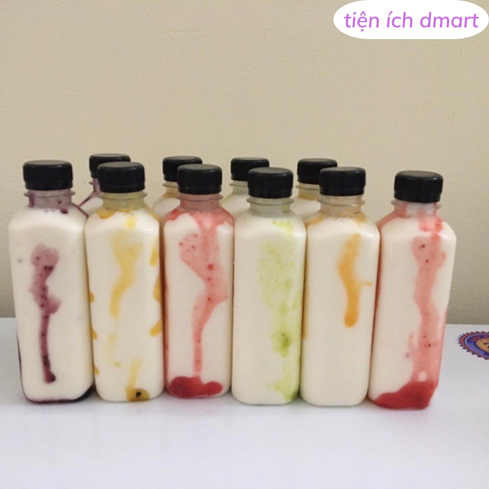 set 10 chai nhựa vuông 330ml nắp đen làm trà thái trà sữa nhựa PP cao cấp