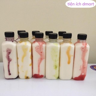 set 10 chai nhựa vuông 330ml nắp đen làm trà thái trà sữa nhựa PP cao cấp