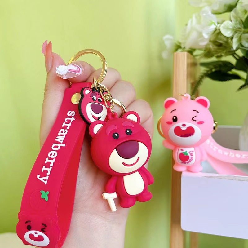 Móc khóa YA ZHOU LONG hình gấu hồng hoạt hình dễ thương