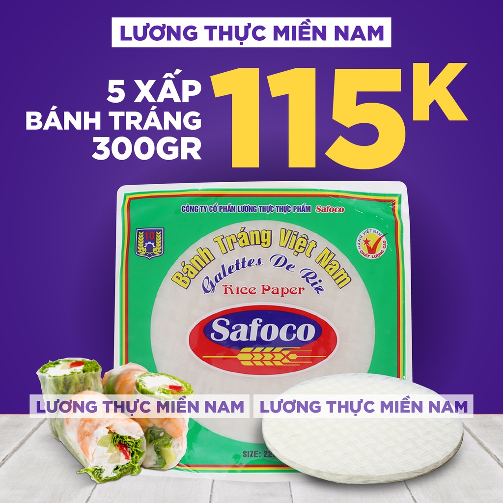 Combo Tiết Kiệm - 5 Xấp Bánh Tráng Safoco 22cm 300g