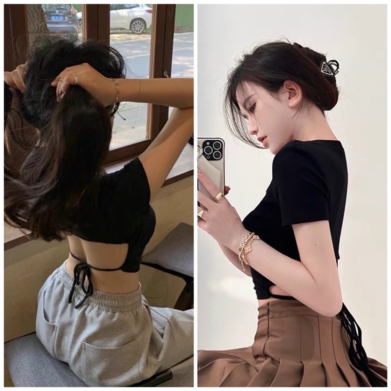Áo croptop trơn basic cột nơ sau - Z7N
