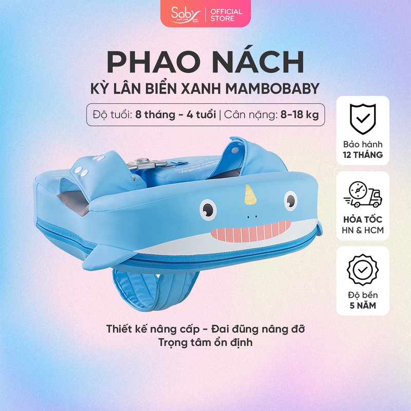 Phao bơi Saby cho bé chống lật chứng nhận an toàn quốc tế phù hợp từ 6 tháng tuổi-Kỳ lân biển xanh