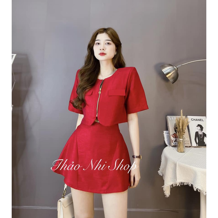 Set bộ đồ nữ tiểu thư áo croptop phá cách mix chân váy chữ A năng động, xinh xắn dành cho các nàng đi chơi, đi làm