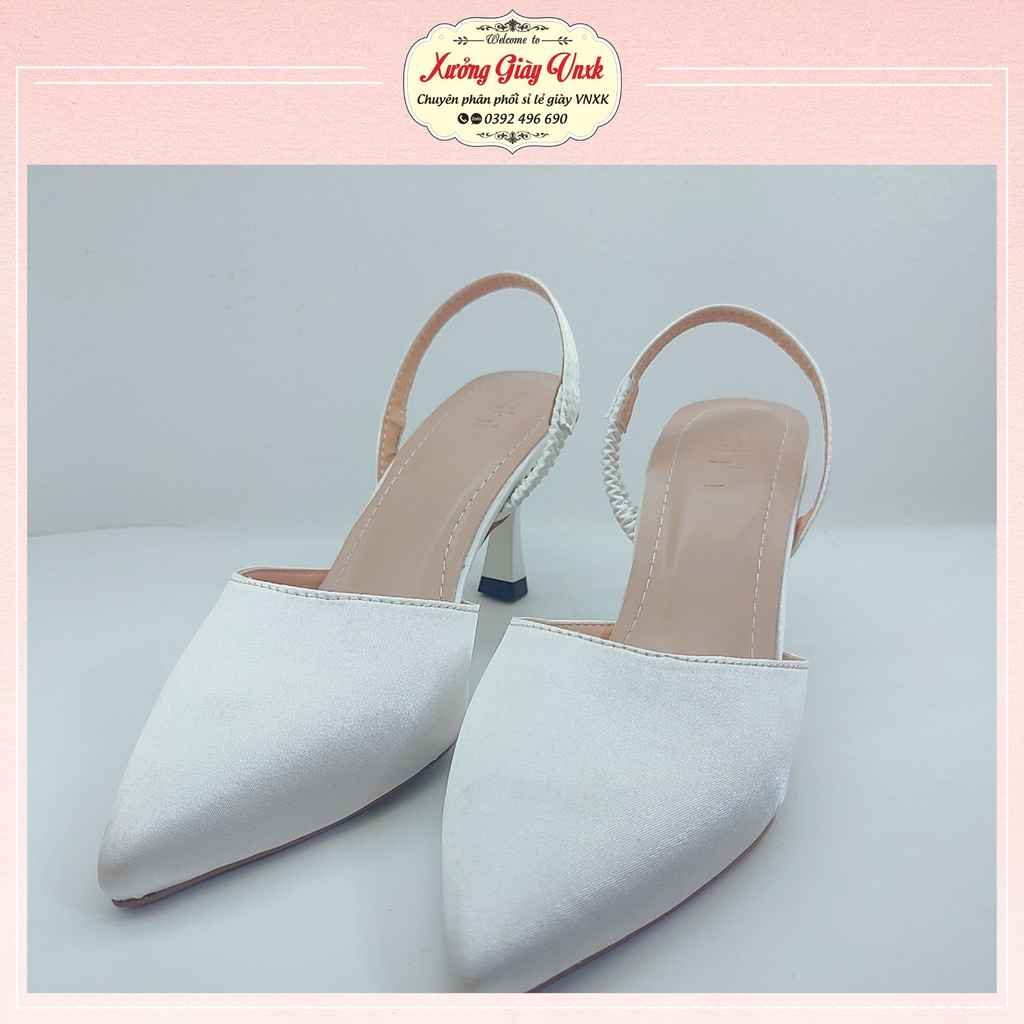 Giày cao gót mũi nhọn 7p Thiên Hương giầy VNXK BP68M15 sandal nữ cao gót trắng đen quai hậu 7 phân