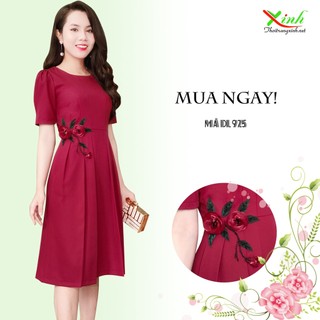 Đầm xòe kết hoa hồng thủ công DL925