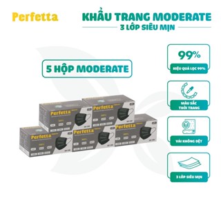 Combo 5 Hộp Khẩu trang y tế 3 lớp Perfetta Moderate Trắng/Xanh/Hồng/Xanh Rêu/Đen (50 Cái/ Hộp)