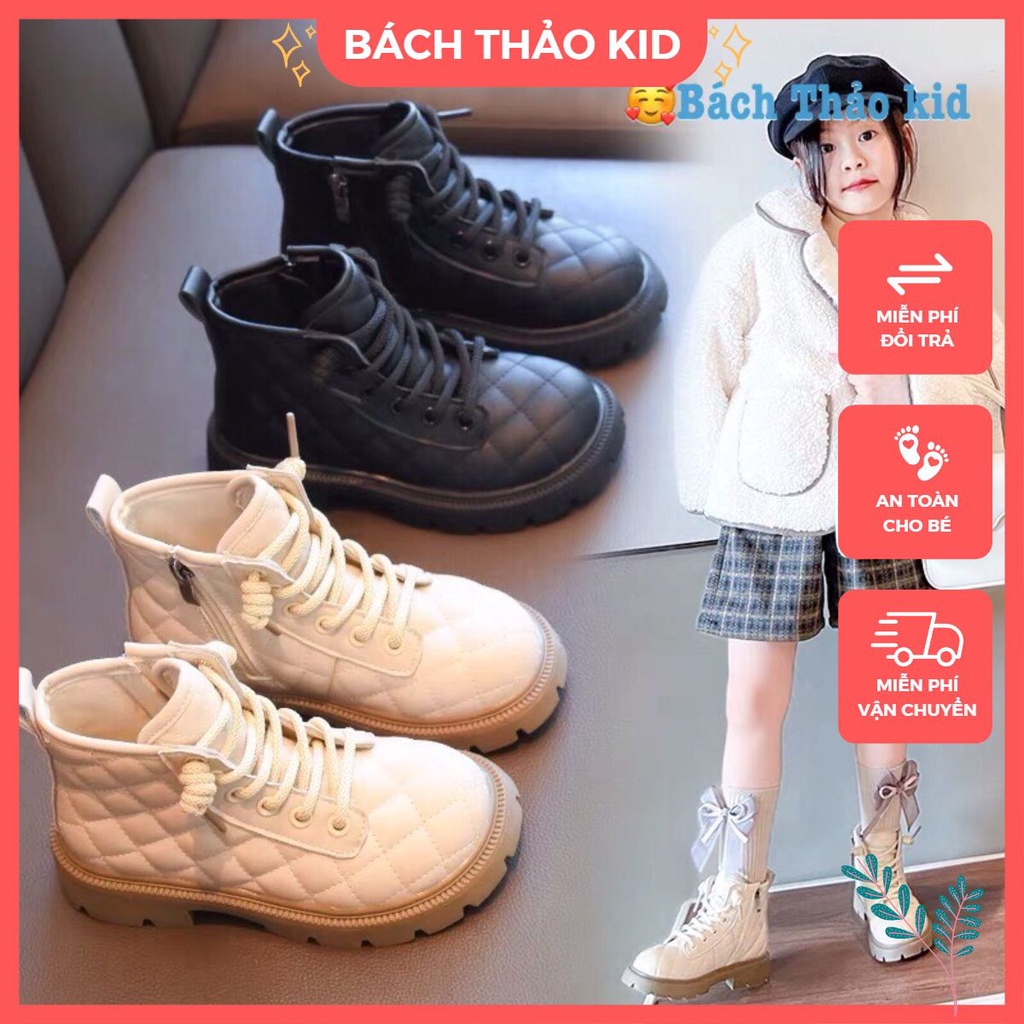 Bốt cho bé, bốt cổ cao trần trám trẻ em đế và da siêu mềm êm chân size 26-36
