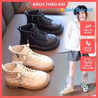 Bốt cho bé, bốt cổ cao trần trám trẻ em đế và da siêu mềm êm chân size 26-36