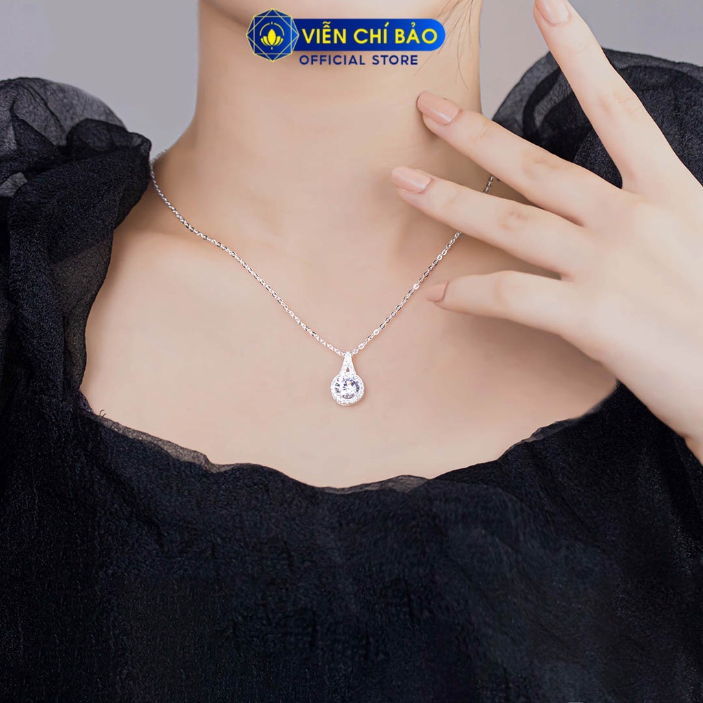 Dây chuyền bạc nữ đá tròn trắng new chất liệu bạc 925 thời trang phụ kiện trang sức Viễn Chí Bảo D400766