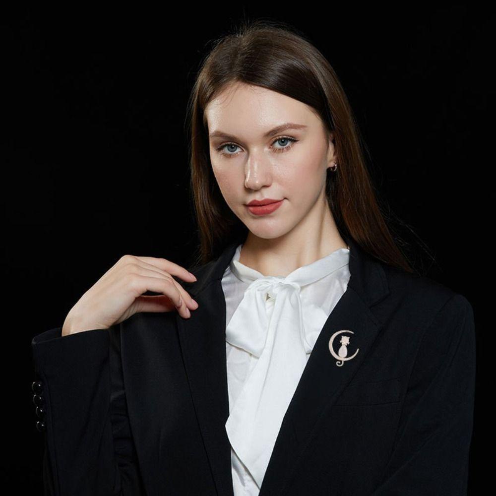 Trâm Cài Áo Hình Mèo Và Mặt Trăng Đính Đá Opal Dễ Thương|Ghim Cài Áo Nữ