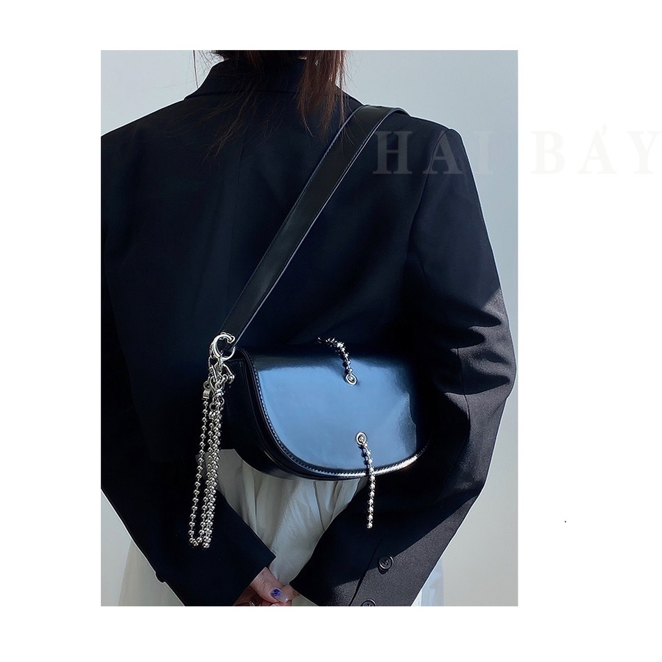 Túi Xách Đeo Vai Màu Đen Phối Dây Xích Chuỗi Hạt Thời Trang Dành Cho Nữ HAI BẢY TX5