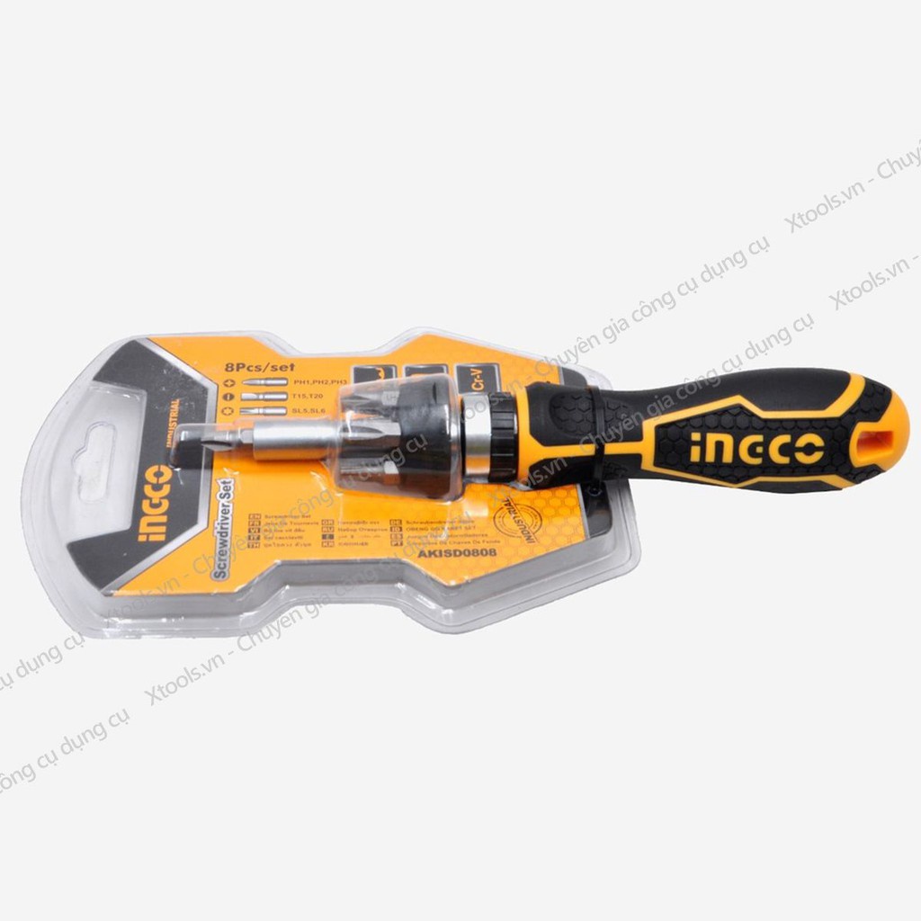 Bộ tua vít đa năng 8 chi tiết INGCO AKISD0808 đóng mở 2 chiều tự động, có nam châm, sửa điện thoại máy tính - chính hãng