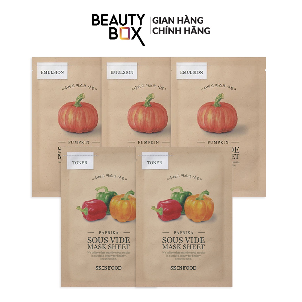 Combo 5 Mặt Nạ Giấy Rau Củ Skinfood Sous Vide Mask Sheet (Pumpkin+Paprika) 18G