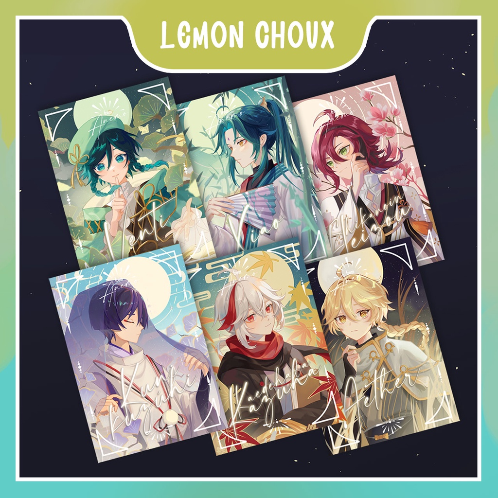 Set Print hình A6 Anemo Genshin Impact 6 nhân vật | Tặng kèm bo góc khi mua cùng set Ticket Anemo