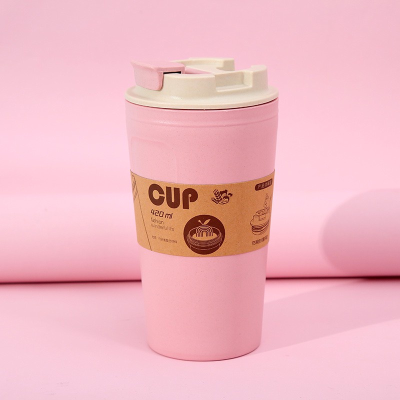 Bình Nước Lúa Mạch 420ml Màu Hồng Pastel Cách Nhiệt An Toàn Sức Khỏe Bảo Vệ Môi Trường