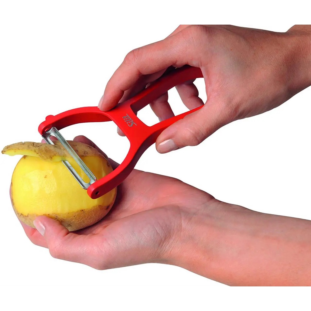 Nạo rau củ quả Silit 2in1 lưỡi thẳng và lưỡi răng cưa màu đỏ đen, hàng Đức