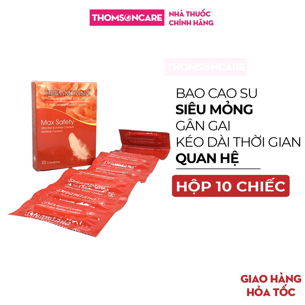 Bao cao su Dreamtana Romantic Rose - Siêu mỏng, gân gai, hương thơm hoa hồng - Hộp 10 chiếc