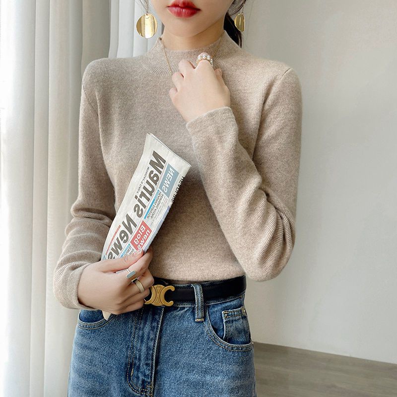 Áo Sweater Cổ Lọ Tay Dài Dáng Ôm Sáp Mềm Mại Màu Trơn Thời Trang Mùa Thu Cho Bạn Gái