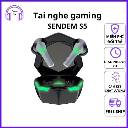 Tai Nghe Gaming SENDEM S5 Bass Trầm - Tai Nghe Không Dây, Có Míc, Pin Trâu - Độ Trễ Cực Thấp khi Chơi game