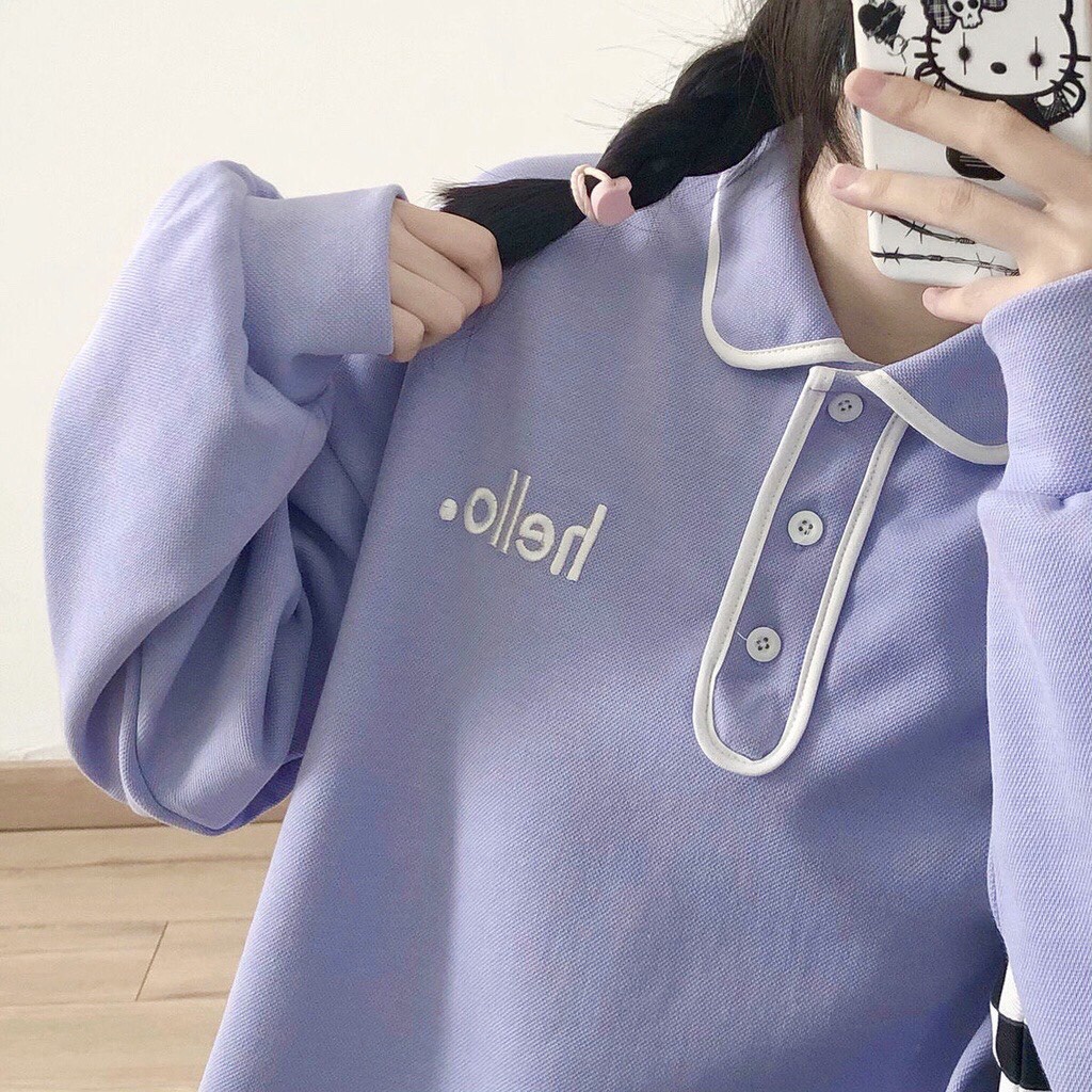 H.A.N STORE SẴN TRẮNG Áo nỉ Hoodie/ Sweater dáng polo dài tay cổ búp bê đáng yêu - 3 ẢNH THẬT Ở CUỐI ONE