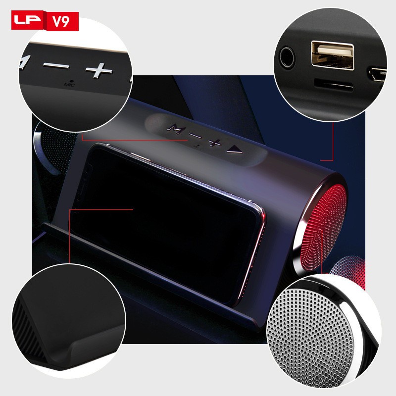 Loa Bluetooth LP-V9 kèm giá đỡ điện thoại âm thanh chuẩn xịn