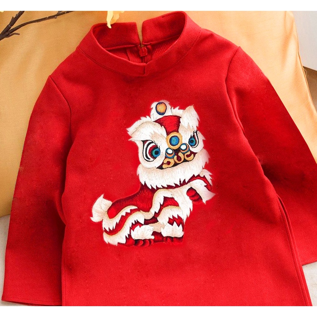 Áo dài cách tân thêu kỳ lân cho bé trai, chất liệu đũi  cao cấp, áo dài tết đủ size 2 3 4 5 67 8 9