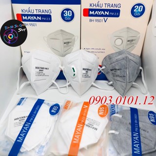Khẩu trang n95 đệm mũi cao cấp (set 10 cái), Kn95 chính hãng Mayan pm2.5 BH9501 lớp lọc than hoạt tính kháng khuẩn