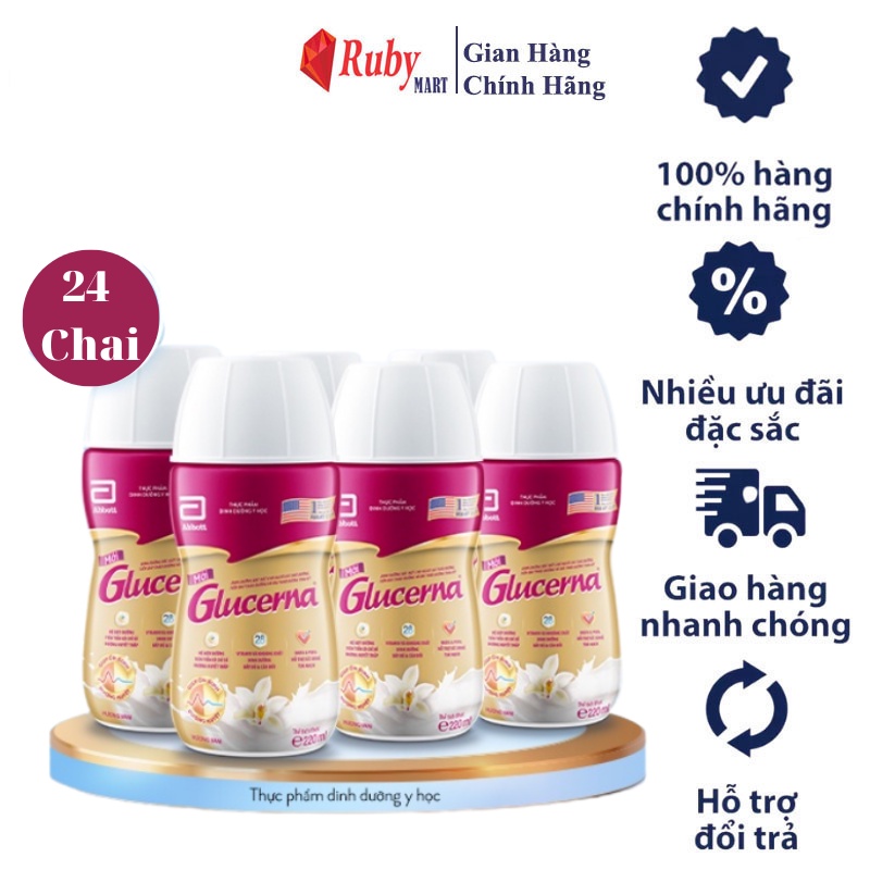 [ Date T2/24 ]Thùng 30 Sữa nước dành cho người bị tiểu đường Glucerna Abbott 220ml/chai