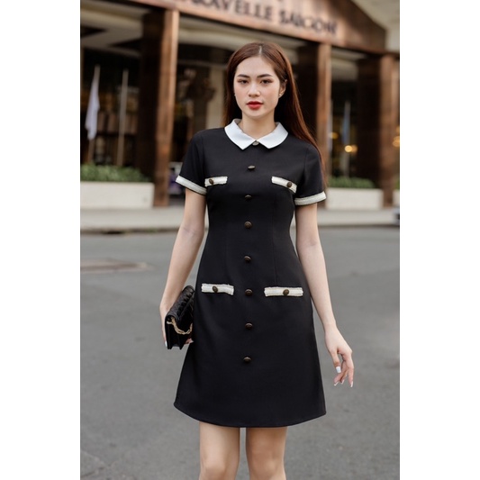 Đầm Clothesrack tay ngắn viền dây đính nút Regina