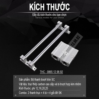 Bộ thanh ray trượt tròn phi 16mm (1 thanh SC16 dài 1 mét + 2 bi trượt SCS16UU + 2 gối đỡ SK16)