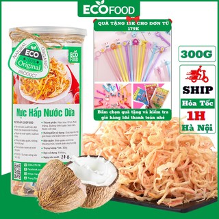 Mực hấp nước dừa 300G ecofood khô mực hấp nước dừa xé sợi loại 1 ngon, ngọt đồ ăn vặt Việt Nam an toàn vệ sinh thực phẩm