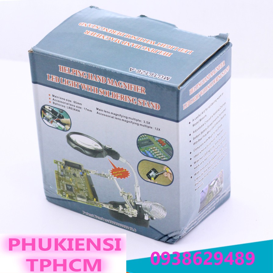 Kính Lúp Để Bàn MG16126 Có Tay Kẹp Có Đèn 4 Trong 1