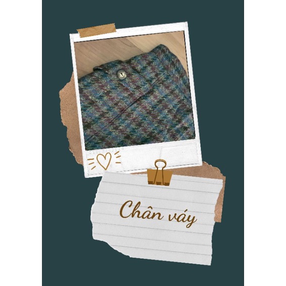Chân váy dạ tweed, họa tiết răng sói xanh đen, hàng si Nhật hiệu