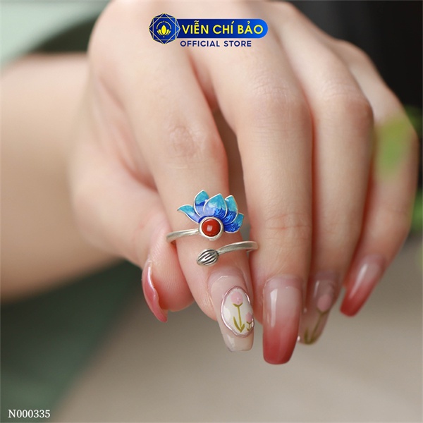 Nhẫn hoa sen xanh chất liệu bạc Thái 925 thời trang phụ kiện trang sức nữ Viễn Chí Bảo N000335