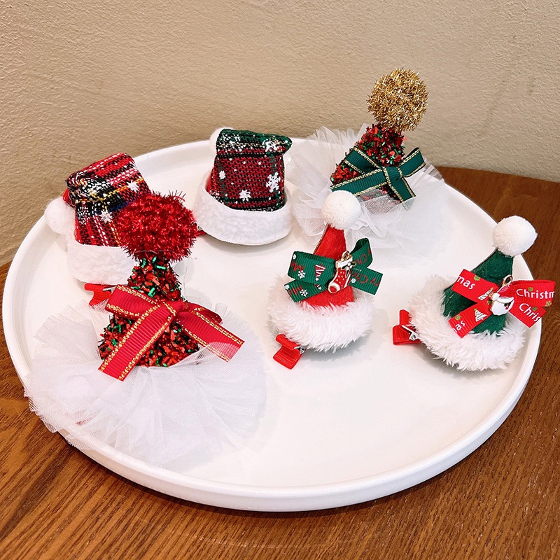 Kẹp tóc IQ Angel đính nơ kẻ sọc họa tiết giáng sinh ba chiều dễ thương cho bé