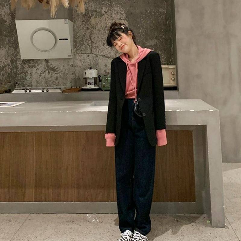 Áo Khoác Vest Áo Khoác Nữ Dáng Rộng Dáng Ôm Phiên Bản Hàn Quốc Dài Trung Bình Cho Học Sinh Bộ Đồ Nhỏ Thường Ngày Cho Nữ