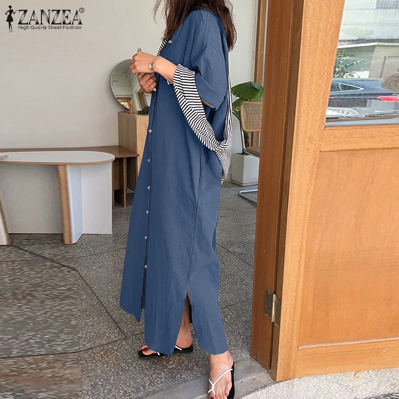 Đầm sơ mi Zanzea trễ vai tay lửng phong cách Hàn Quốc dành cho nữ