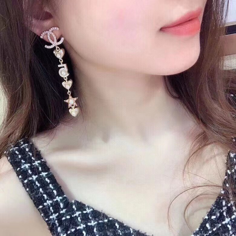 Bông Tai Mạ Bạc 925 Hình Chữ C / Ngôi Sao / Trái Tim Năm Cánh Đính Ngọc Trai Thời Trang