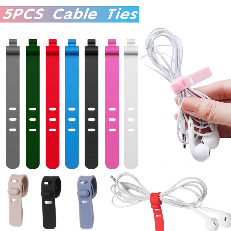 5 Dây Buộc Dây Cáp Silicone 3 Lỗ Đa Năng Tái Sử Dụng Được