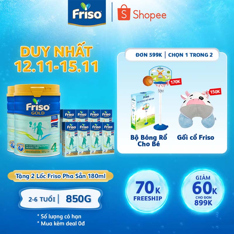 Tặng 2 Lốc Sữa Pha Sẵn Rtd 180ml Combo 2 Lon Sữa Bột Friso Gold 4 850g lon