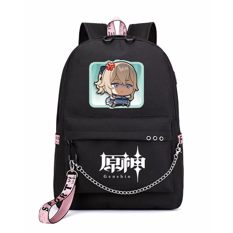 Balo thông minh đen in hình GENSHIN IMPACT ver CHỮ NHẬT CHIBI game anime chibi dễ thương cặp sách đi học
