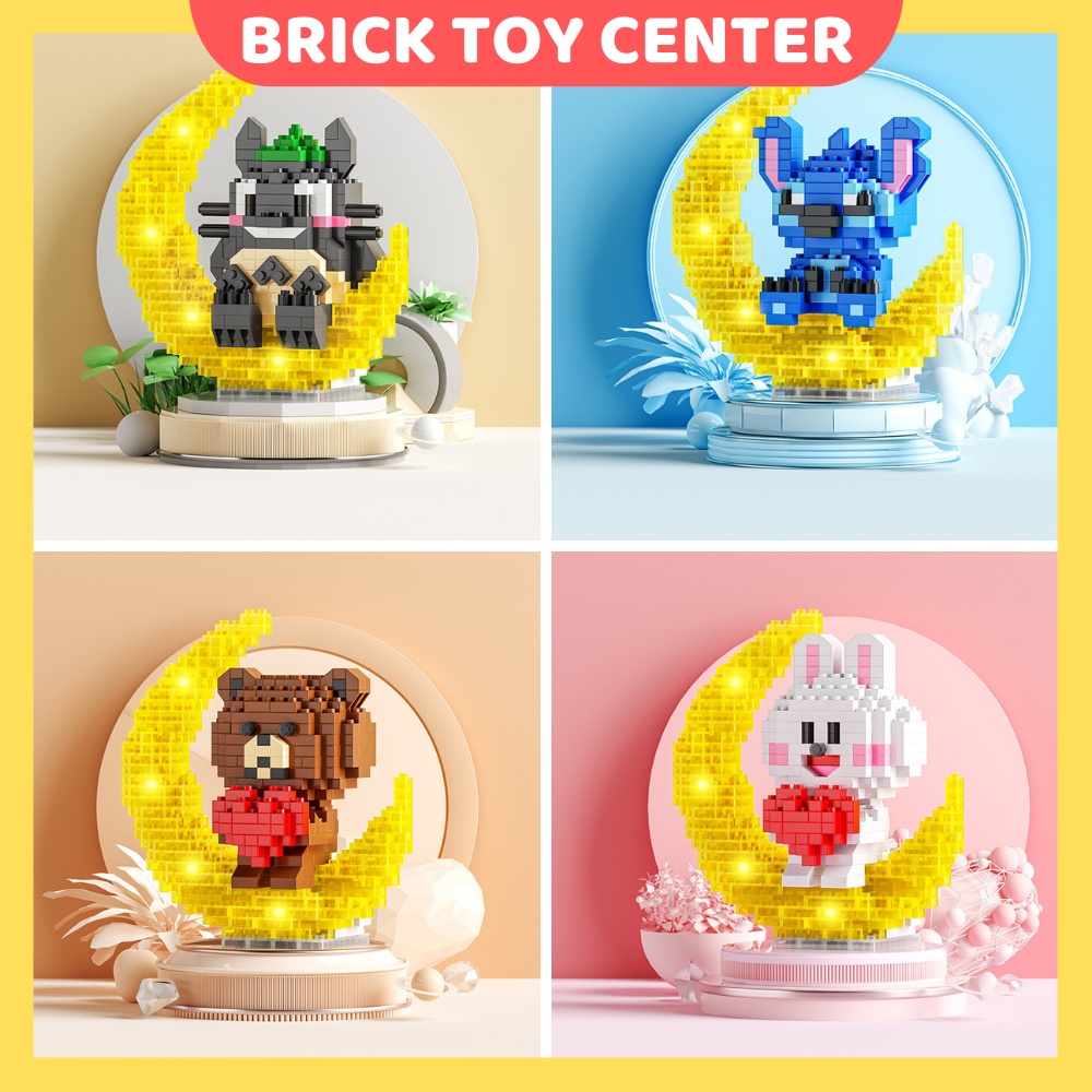 Đồ chơi lắp ghép giá rẻ mô hình nhân vật hoạt hình Disney dễ thường trên mặt trăng có đèn phát sáng