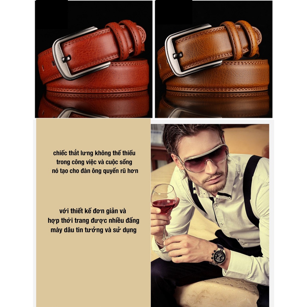 Thắt lưng dây nịt nam da bò cao cấp phong cách công sở Hàn Quốc khóa chốt kim loại sang trọng Giisel