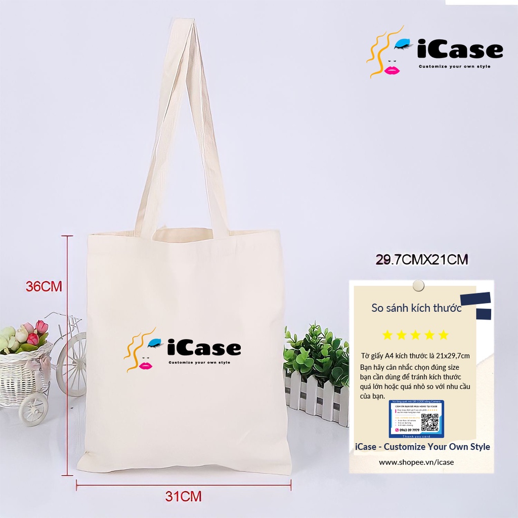 Túi vải Canvas iCase in logo theo yêu cầu không giới hạn số lượng kích thước 33x38cm