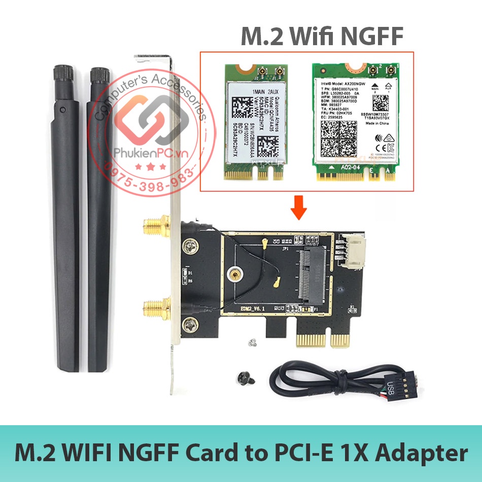 Adapter Card chuyển M.2 Wifi NGFF sang PCIe 1X Dùng cho máy tính bàn PC, máy tính đồng bộ